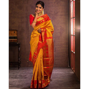 Part Wear red color Pallu & Jacquard Work On All Over The Saree