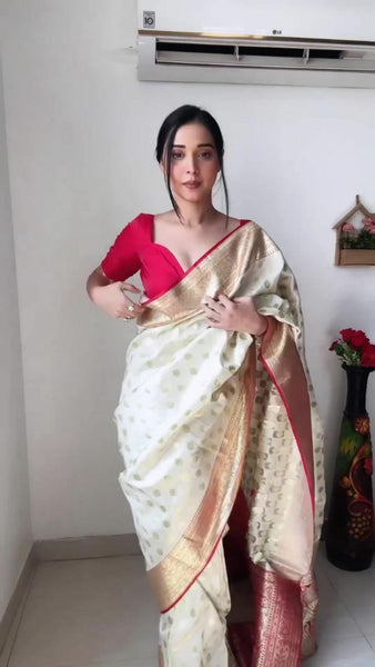 Cream color Pallu & Jacquard Work On All Over The Saree