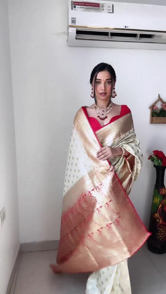 Cream color Pallu & Jacquard Work On All Over The Saree