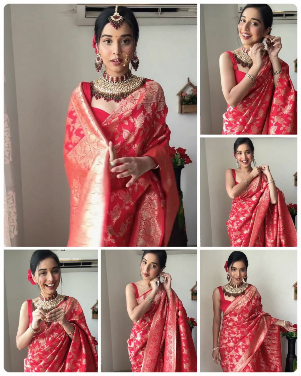 Red color Pallu & Jacquard Work On All Over The Saree