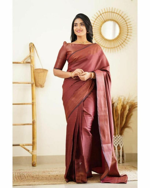 Women's Banarasi Soft Lichi Silk Kanjivaram Saree With Blouse Piece