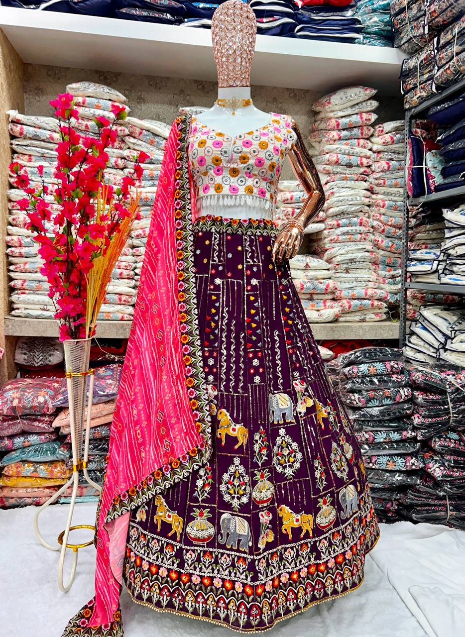 Latest Georgette Multi Embroidered Sequence Work Lehenga Choli