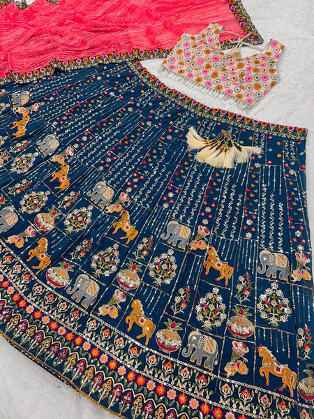 Latest Georgette Multi Embroidered Sequence Work Lehenga Choli