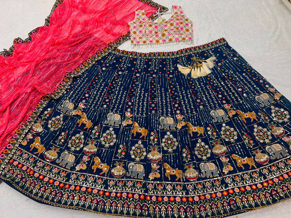 Latest Georgette Multi Embroidered Sequence Work Lehenga Choli