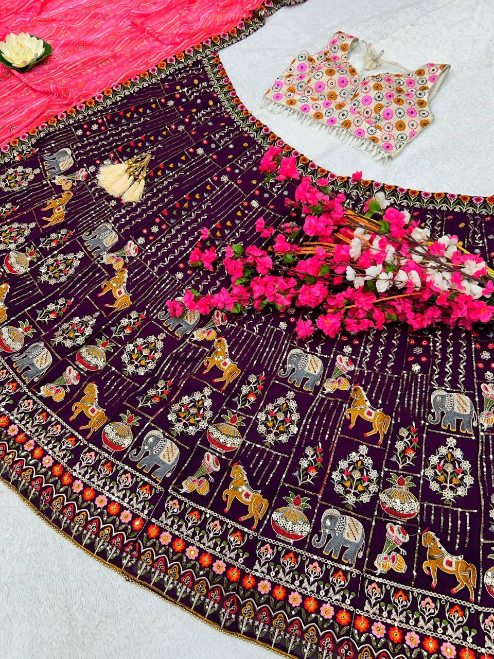Latest Georgette Multi Embroidered Sequence Work Lehenga Choli