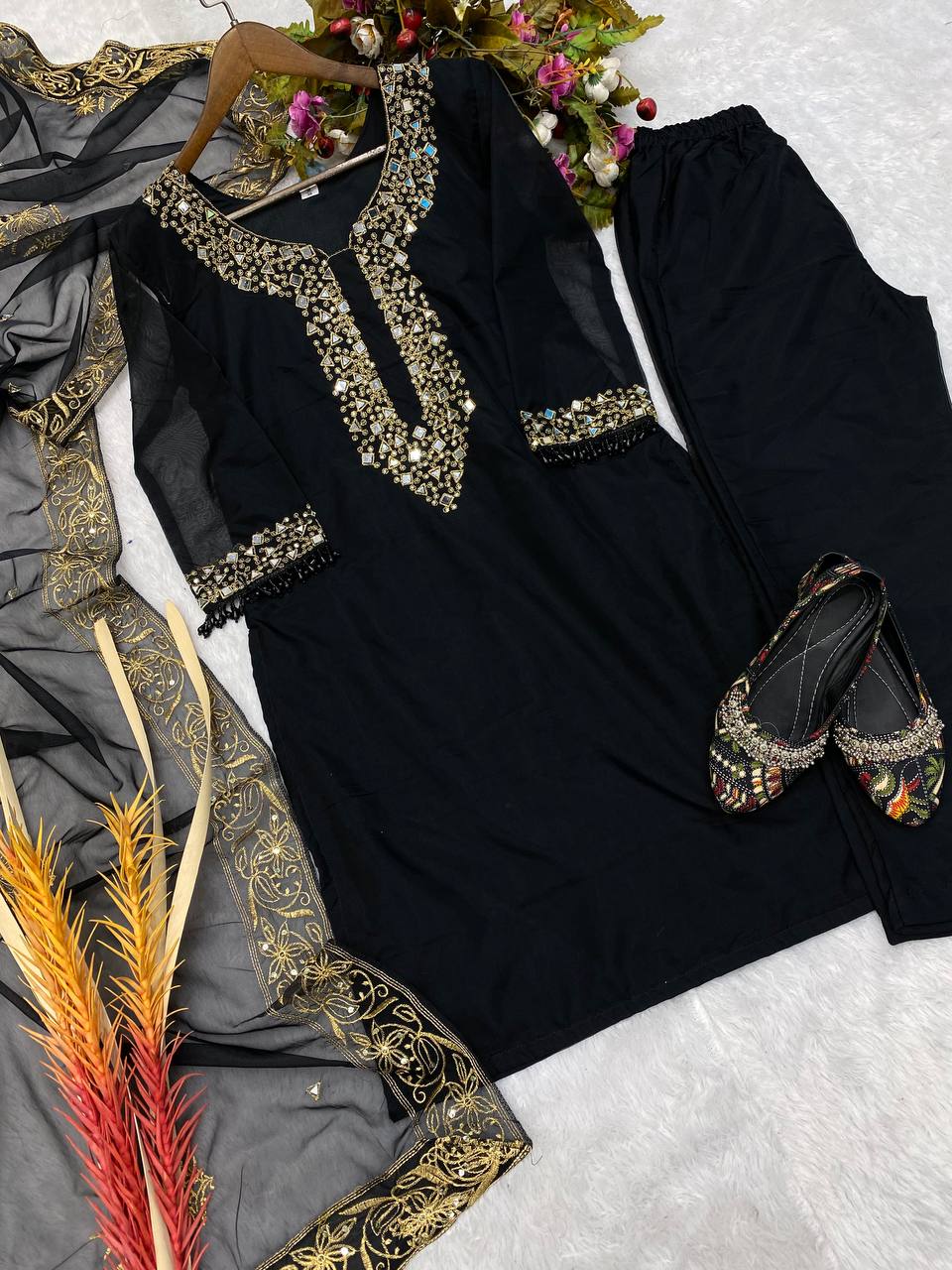 Wedding Wear Organza Mirror Embroidery Work Salwar Suit