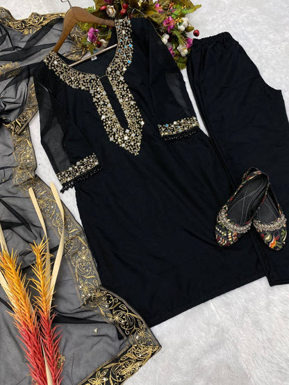 Wedding Wear Organza Mirror Embroidery Work Salwar Suit