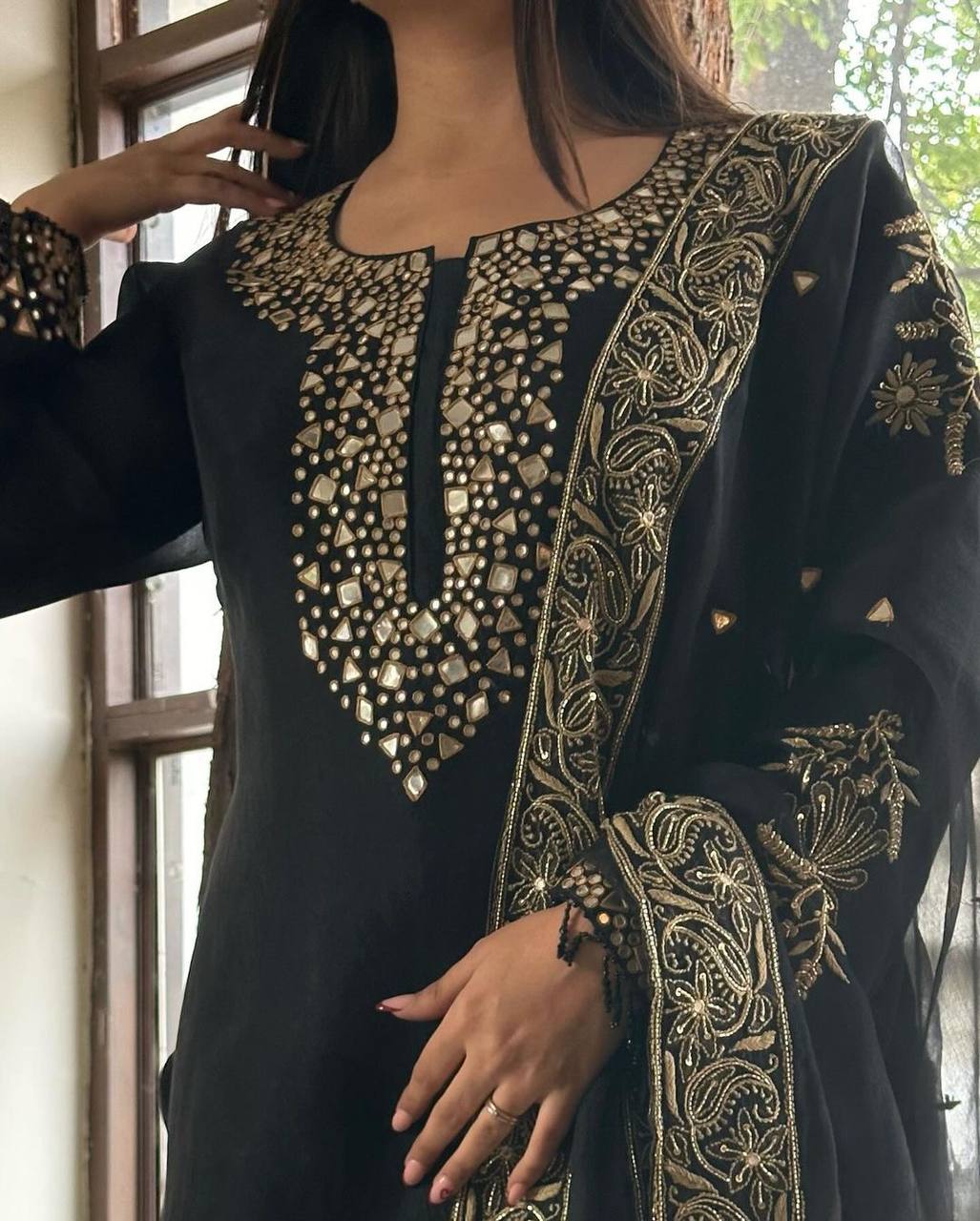 Wedding Wear Organza Mirror Embroidery Work Salwar Suit