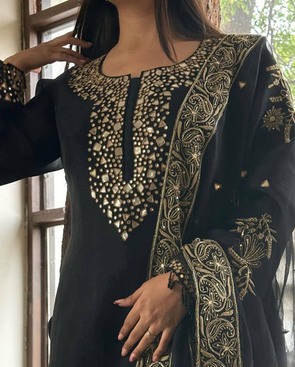 Wedding Wear Organza Mirror Embroidery Work Salwar Suit