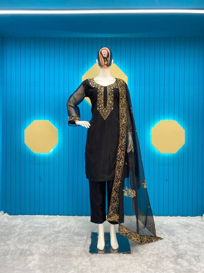Wedding Wear Organza Mirror Embroidery Work Salwar Suit
