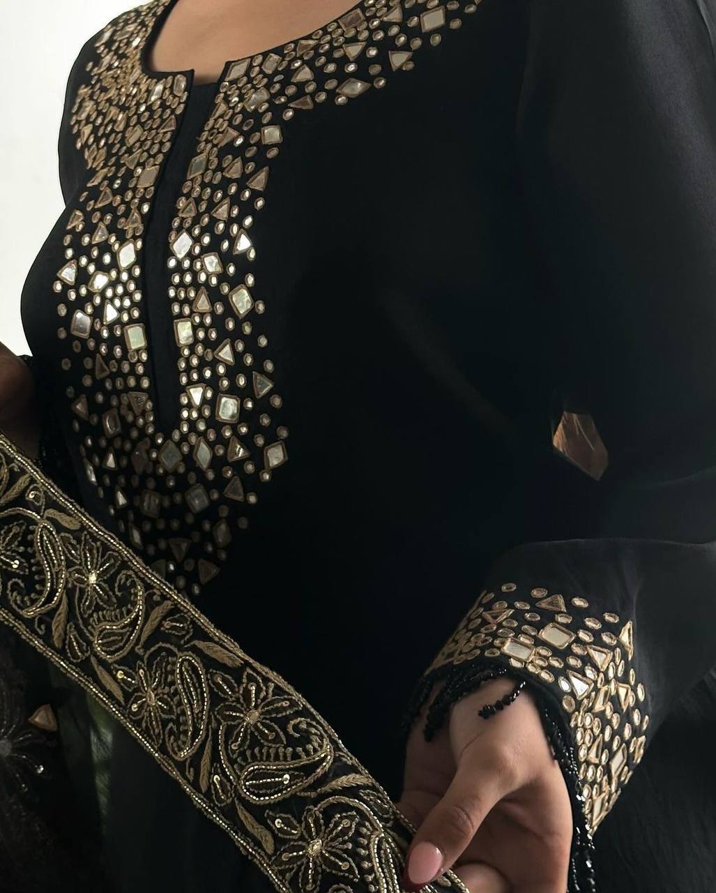 Wedding Wear Organza Mirror Embroidery Work Salwar Suit