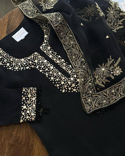 Wedding Wear Organza Mirror Embroidery Work Salwar Suit