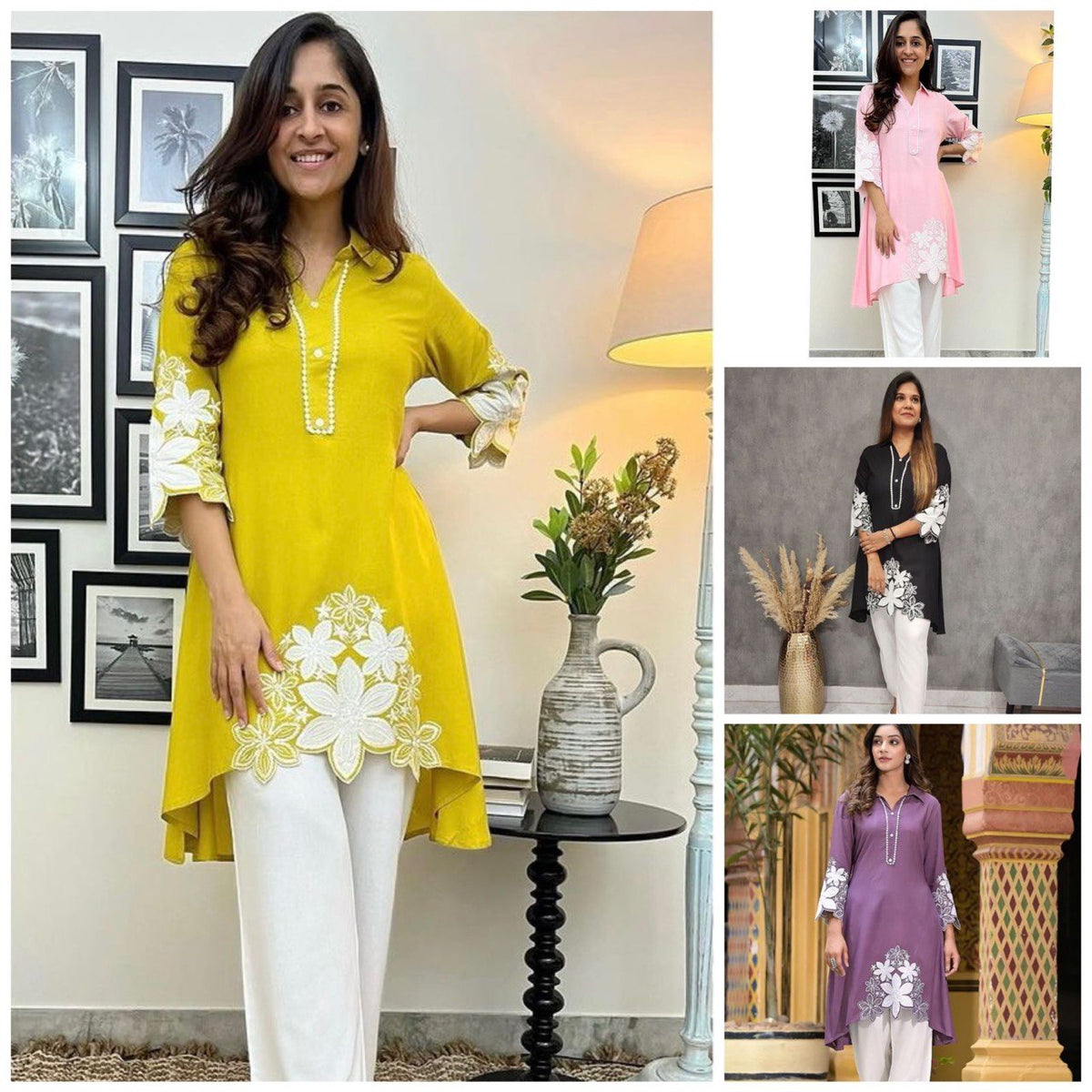 Stylish Embroidered Asymmetric High-Low Kurta with Pant