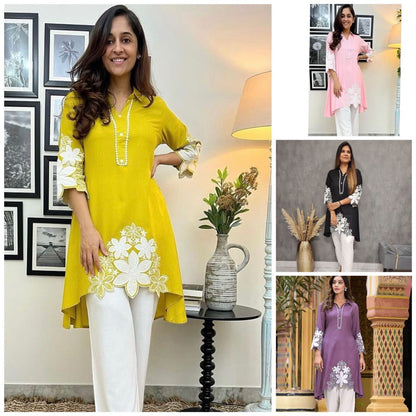 Stylish Embroidered Asymmetric High-Low Kurta with Pant