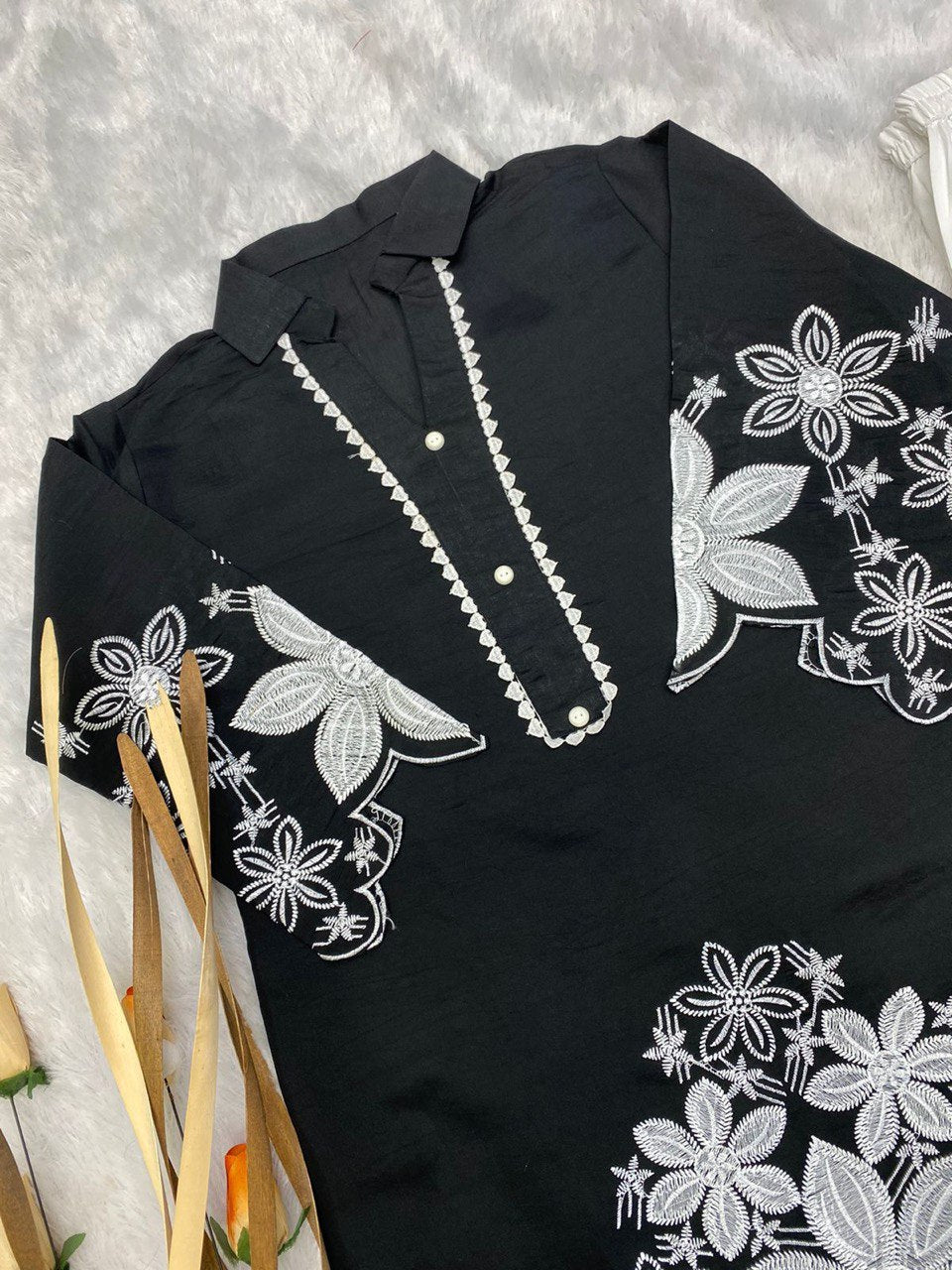 Stylish Embroidered Asymmetric High-Low Kurta with Pant