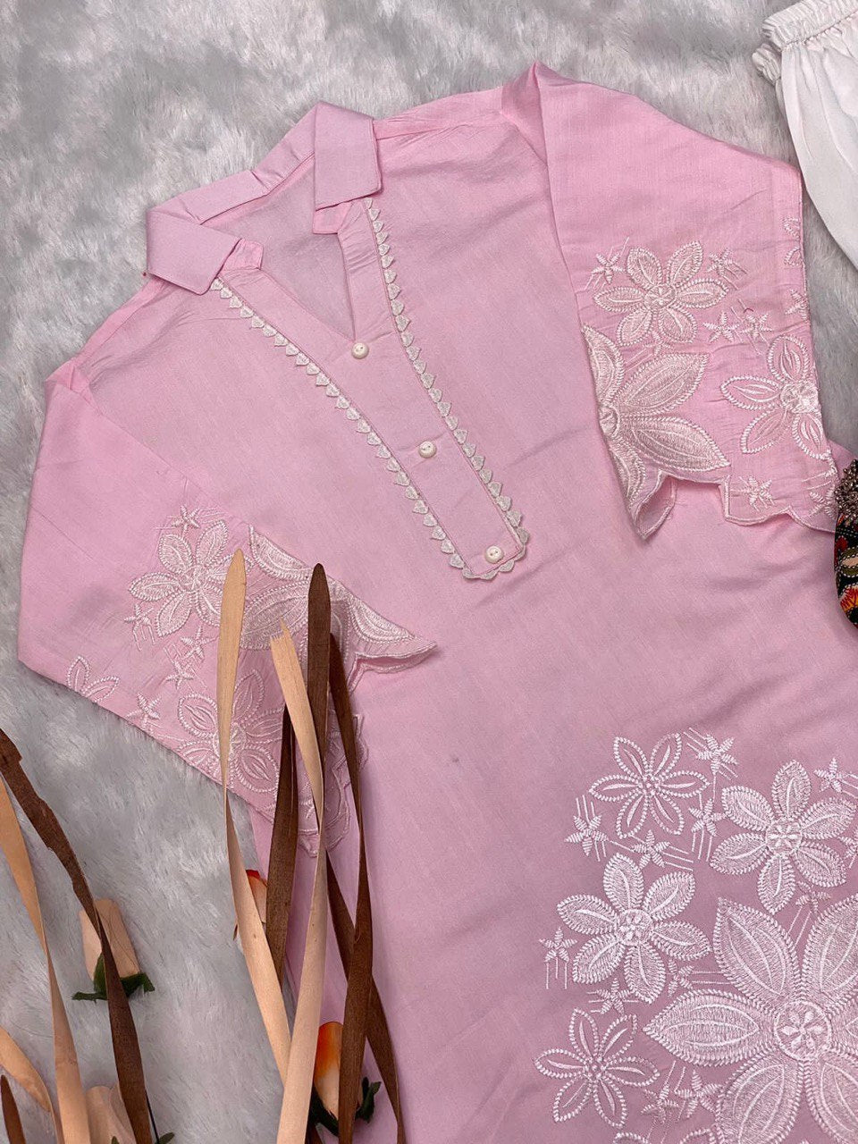 Stylish Embroidered Asymmetric High-Low Kurta with Pant