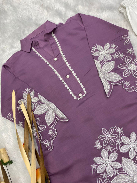 Stylish Embroidered Asymmetric High-Low Kurta with Pant