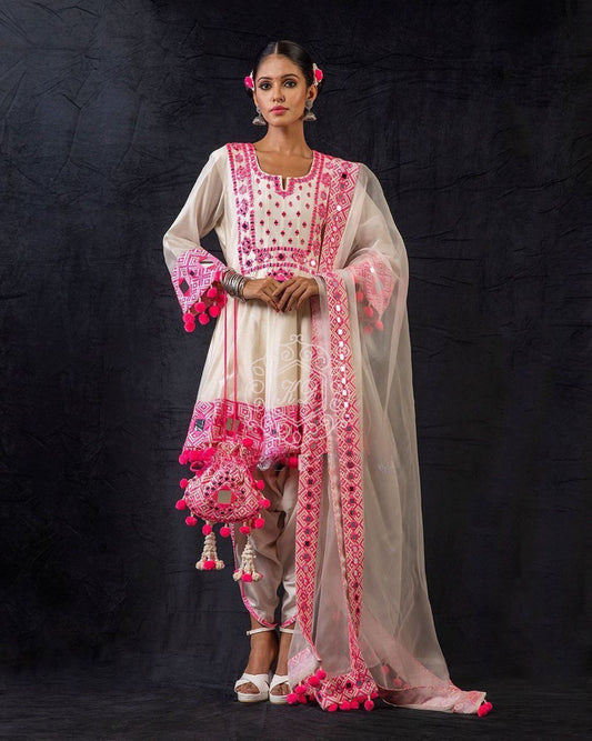 Trending Designer Top Embroidery Real Mirror Work With Dupatta And Dhoti
