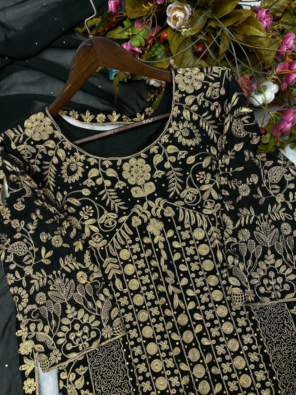 Novelty Black Color Georgette Sequence Embroidery Diamond Work Salwar Suit
