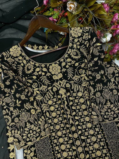 Novelty Black Color Georgette Sequence Embroidery Diamond Work Salwar Suit