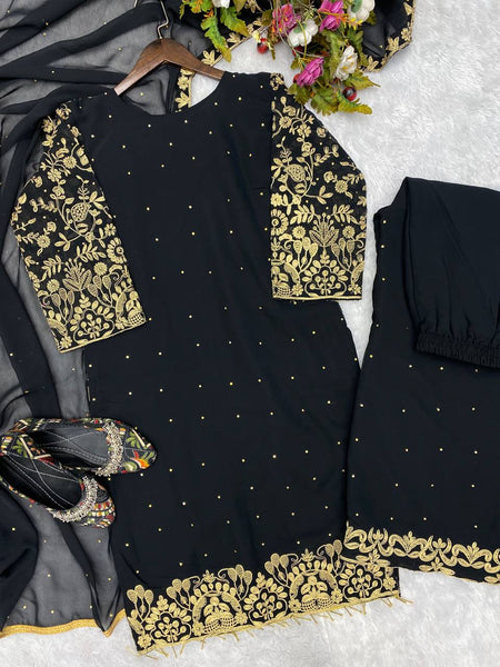 Novelty Black Color Georgette Sequence Embroidery Diamond Work Salwar Suit
