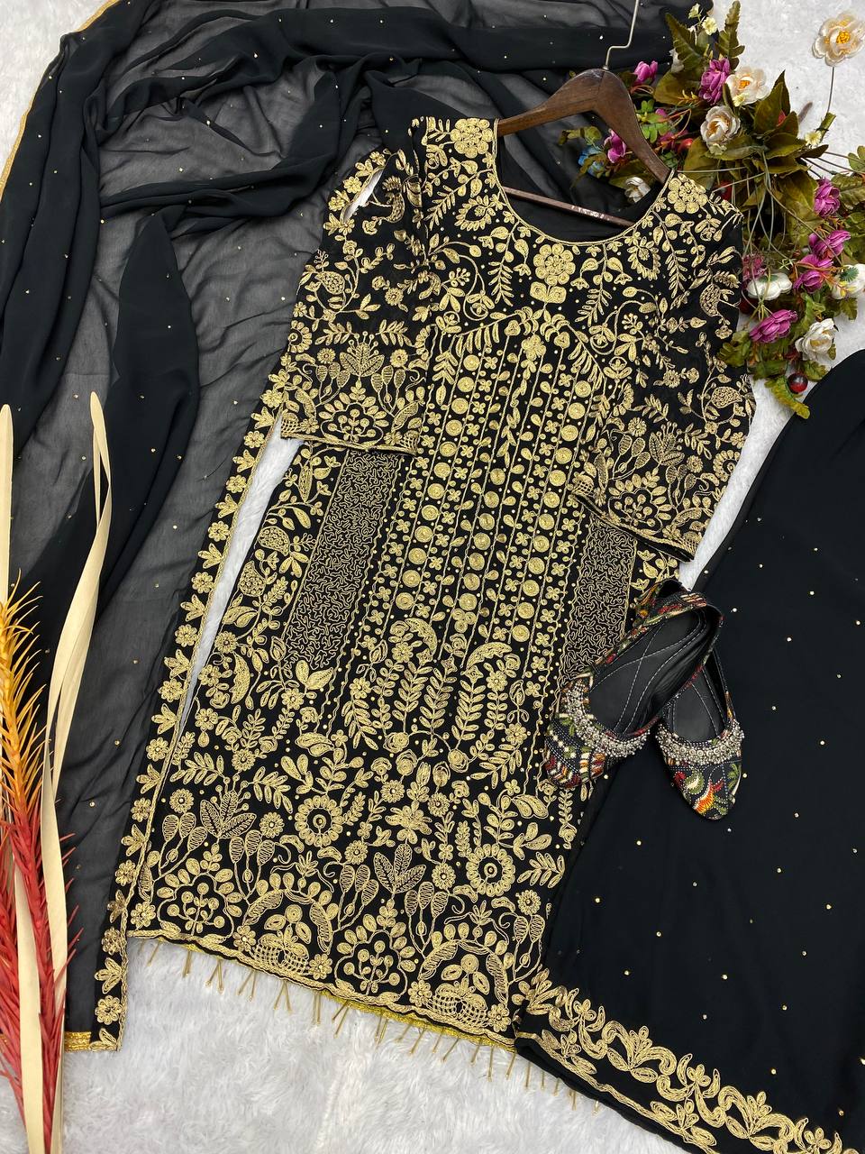 Novelty Black Color Georgette Sequence Embroidery Diamond Work Salwar Suit