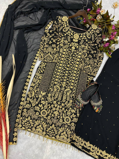 Novelty Black Color Georgette Sequence Embroidery Diamond Work Salwar Suit