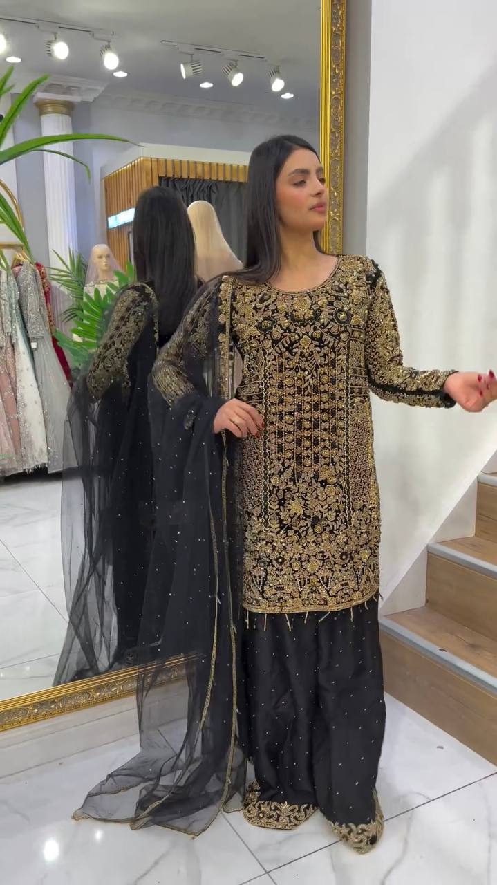 Novelty Black Color Georgette Sequence Embroidery Diamond Work Salwar Suit