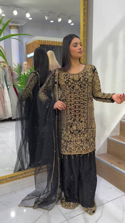 Novelty Black Color Georgette Sequence Embroidery Diamond Work Salwar Suit