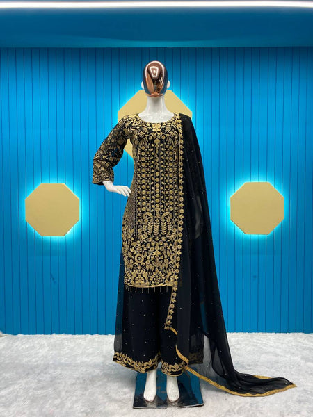 Novelty Black Color Georgette Sequence Embroidery Diamond Work Salwar Suit