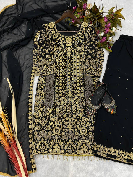 Novelty Black Color Georgette Sequence Embroidery Diamond Work Salwar Suit