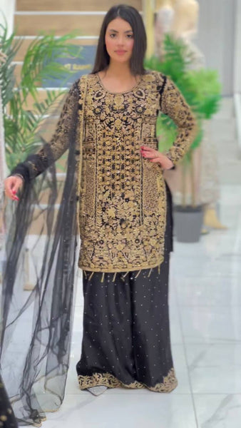 Novelty Black Color Georgette Sequence Embroidery Diamond Work Salwar Suit