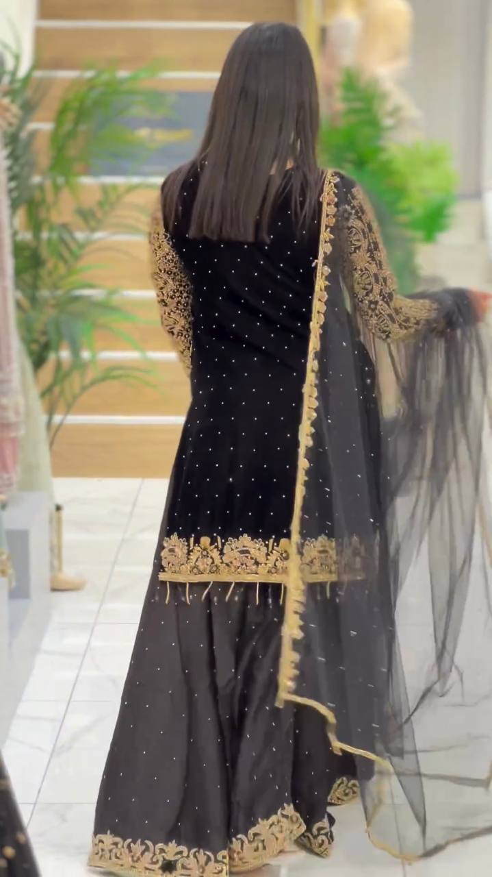 Novelty Black Color Georgette Sequence Embroidery Diamond Work Salwar Suit
