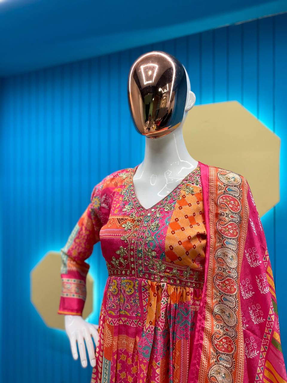 Dazzling Pink Color Chinon Sequence Embroidered Work Ready Made Salwar Suit