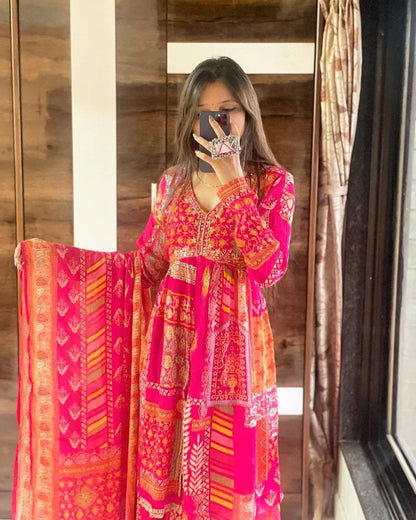 Dazzling Pink Color Chinon Sequence Embroidered Work Ready Made Salwar Suit