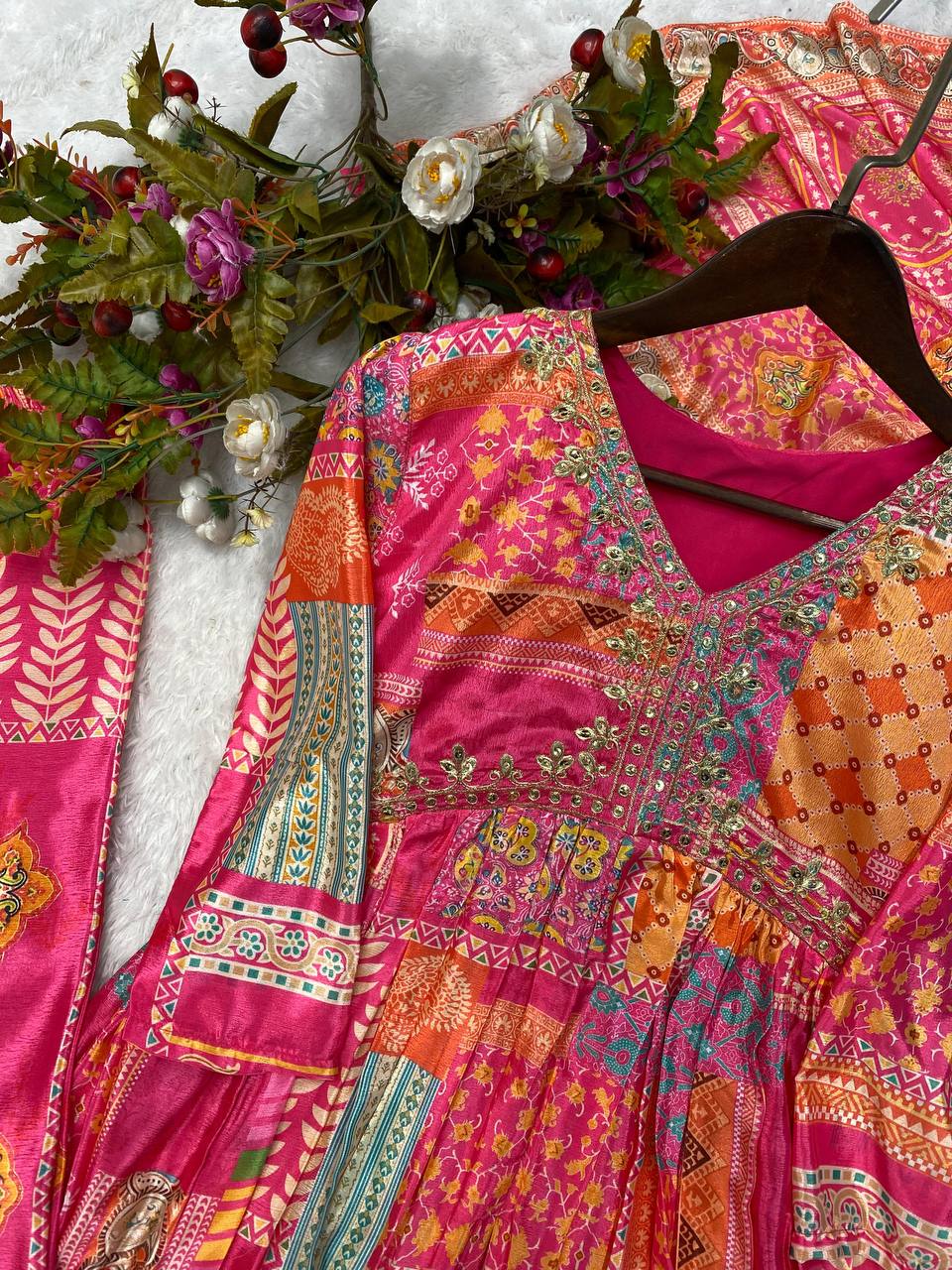 Dazzling Pink Color Chinon Sequence Embroidered Work Ready Made Salwar Suit