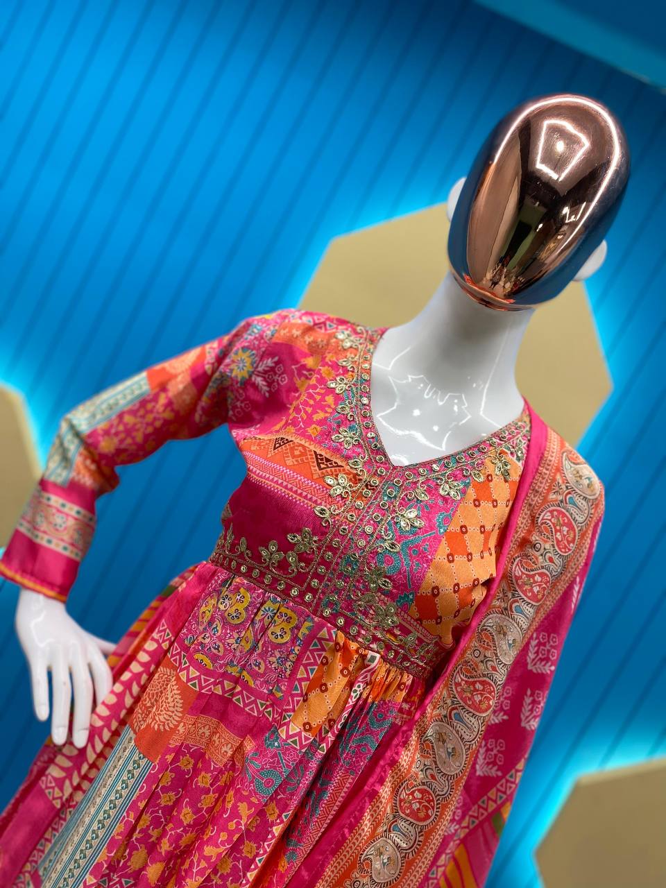 Dazzling Pink Color Chinon Sequence Embroidered Work Ready Made Salwar Suit