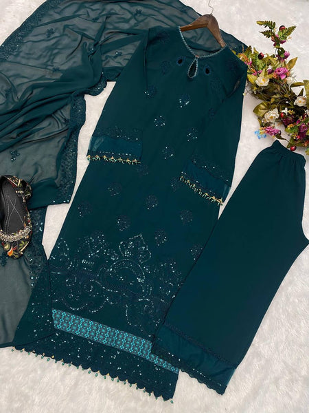 Latest Rama Color Party Wear Georgette Sequence Work Ready Made Salwar Suit