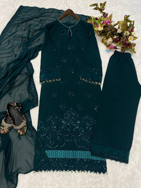 Latest Rama Color Party Wear Georgette Sequence Work Ready Made Salwar Suit