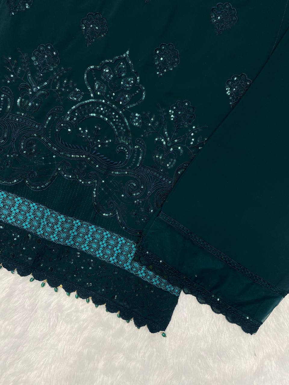 Latest Rama Color Party Wear Georgette Sequence Work Ready Made Salwar Suit