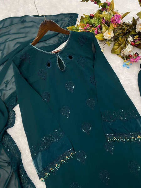 Latest Rama Color Party Wear Georgette Sequence Work Ready Made Salwar Suit