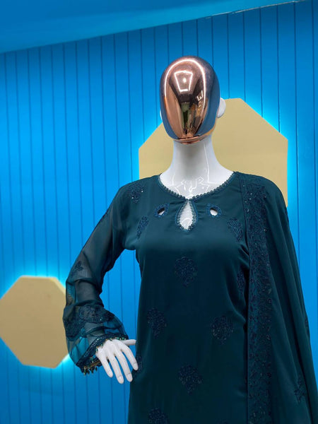 Latest Rama Color Party Wear Georgette Sequence Work Ready Made Salwar Suit