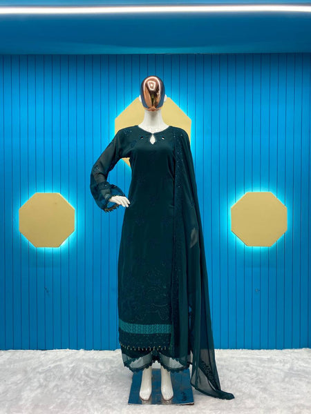 Latest Rama Color Party Wear Georgette Sequence Work Ready Made Salwar Suit