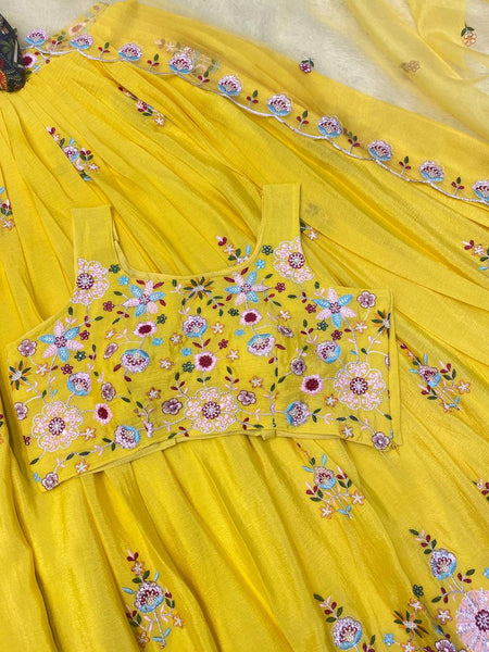 Latest Chinon Sequence Multi Work Blazer Lehenga Choli