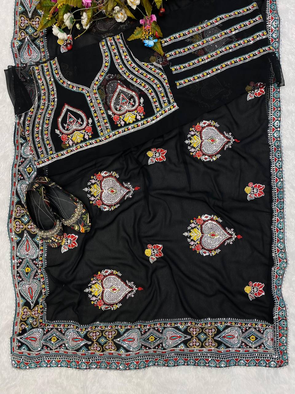 Stylish Black Color Georgette Sequene Embroidered Work Saree Blouse