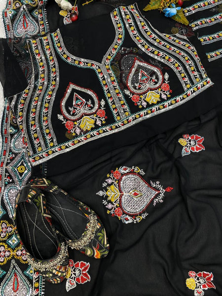 Stylish Black Color Georgette Sequene Embroidered Work Saree Blouse