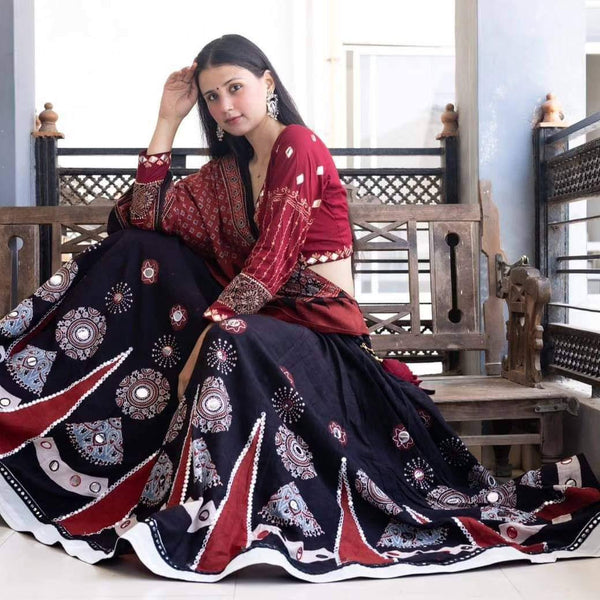 Unique Black Color Mirror Printed Rayon Lehenga Choli