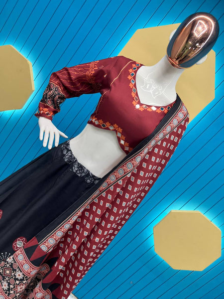 Unique Black Color Mirror Printed Rayon Lehenga Choli