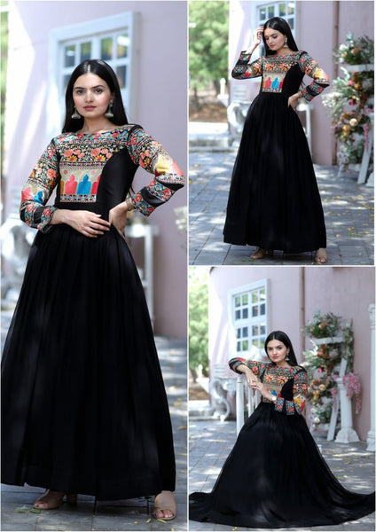 Fascinating Black Colored Beautiful Embroidery Floor Touch Gown