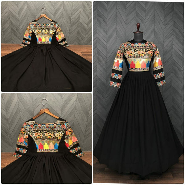 Fascinating Black Colored Beautiful Embroidery Floor Touch Gown